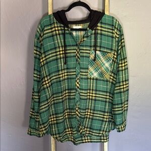 Maurices Green & Yellow Plaid Flannel Shirt with Hood – Size 4